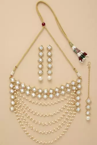Gold pearl bridal matha patti set