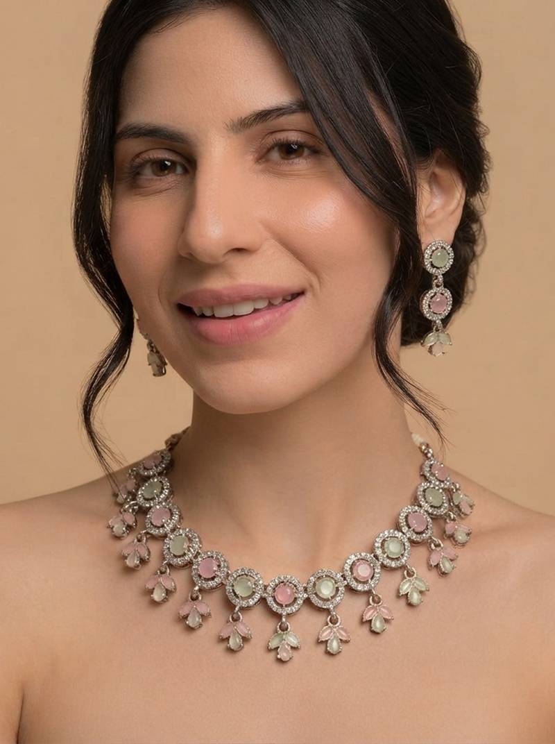 Pink pearl chandelier bridal set