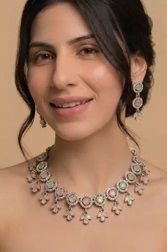 Pink pearl chandelier bridal set