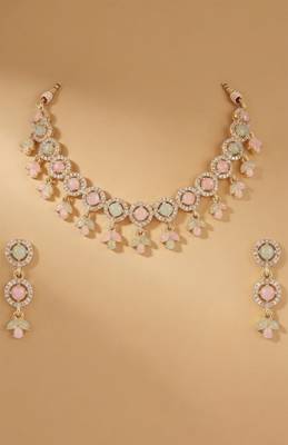 Pink pearl chandelier bridal set 3