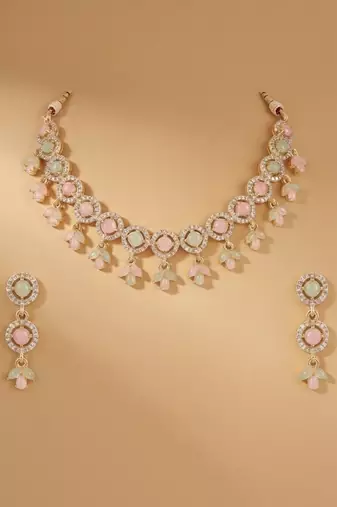 Pink pearl chandelier bridal set