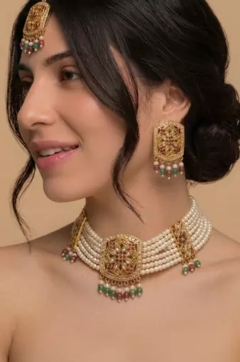 Gold multicolor  bridal set