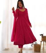 Women's Gorgeous Laheriya Print Fox Georgette Fabric Flared Anarkali Pant and Dupatta Set