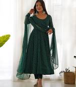 Women's Gorgeous Laheriya Print Fox Georgette Fabric Flared Anarkali Pant and Dupatta Set