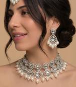 Silver pearl bridal matha patti & necklace set
