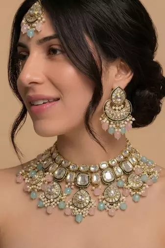 Multi colored matha patti & necklace bridal set