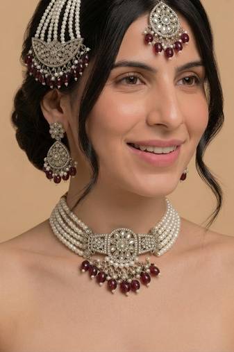 Ruby pearl bridal matha patti set