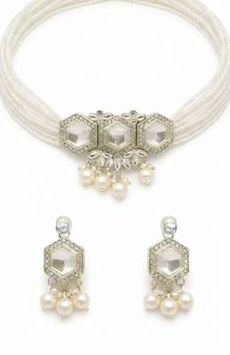 Crystal pearl choker set 3