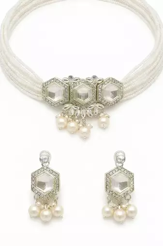 Crystal pearl choker set