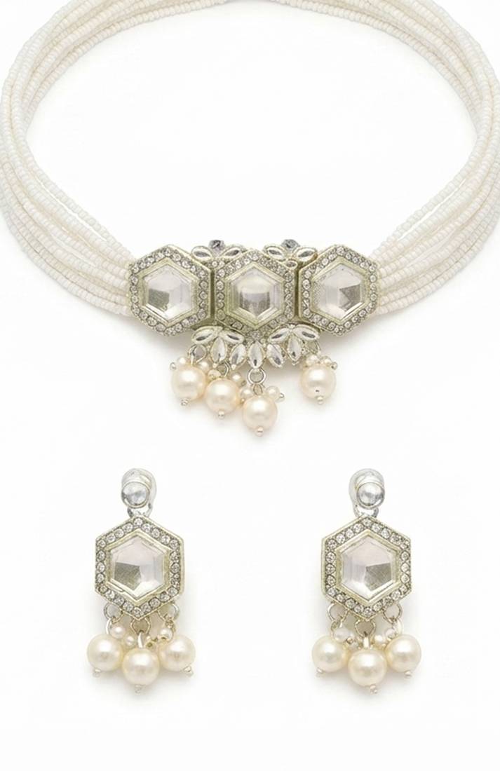 Crystal pearl choker set