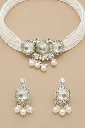Crystal pearl choker set