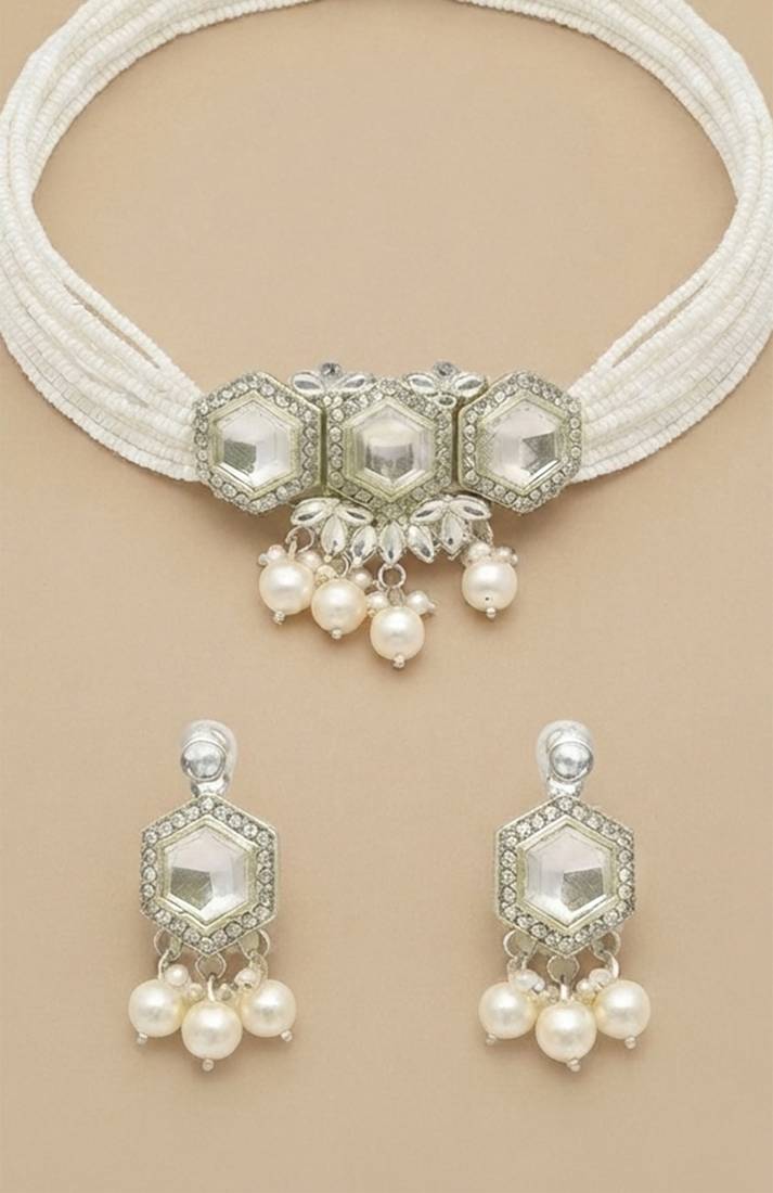 Crystal pearl choker set
