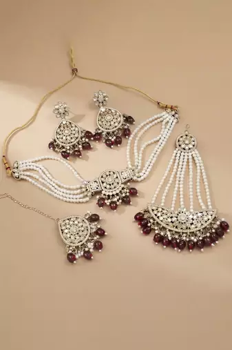 Ruby pearl bridal matha patti set
