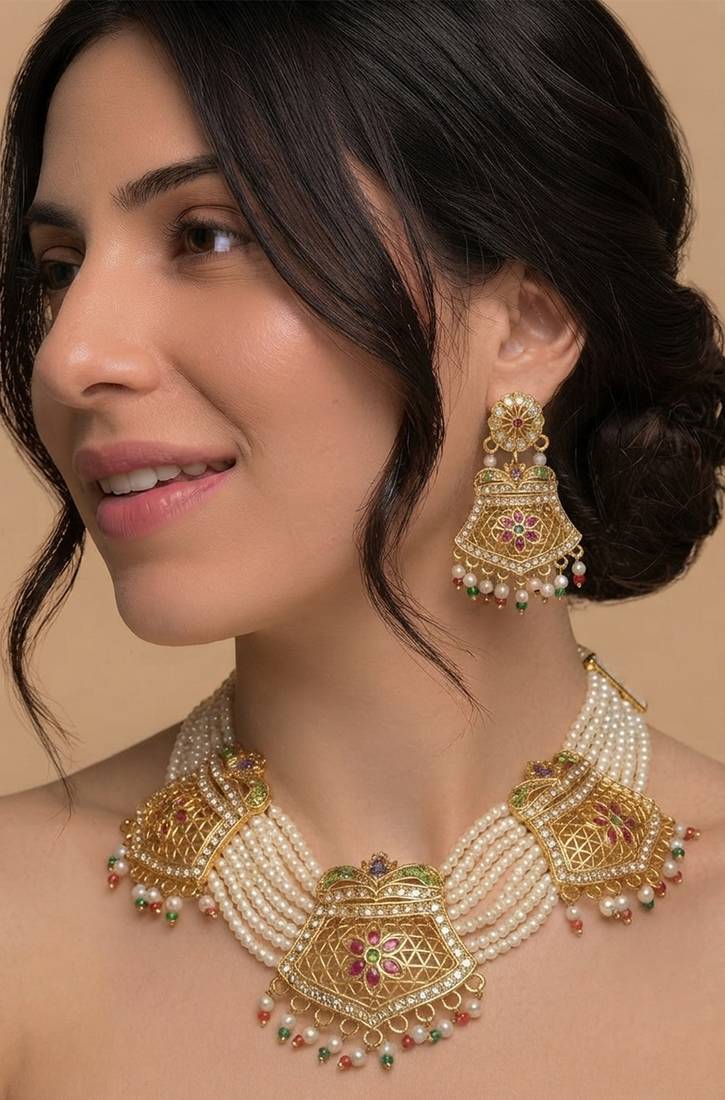Gold pearl bridal set