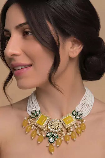 Haldi statement pearl & polki bridal necklace