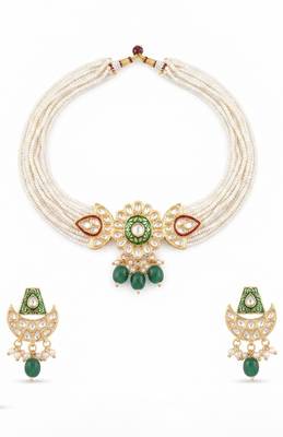 Emerald pearl choker set 3