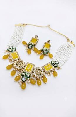 Haldi statement pearl & polki bridal necklace 3