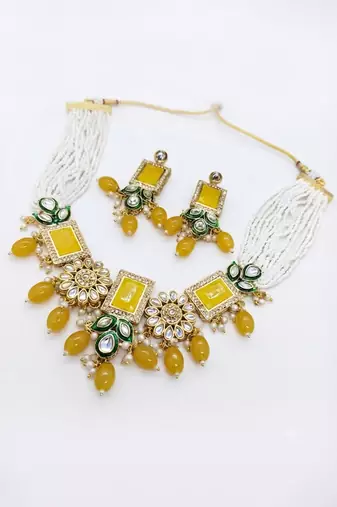 Haldi statement pearl & polki bridal necklace