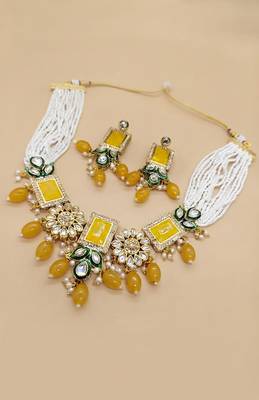 Haldi statement pearl & polki bridal necklace 4