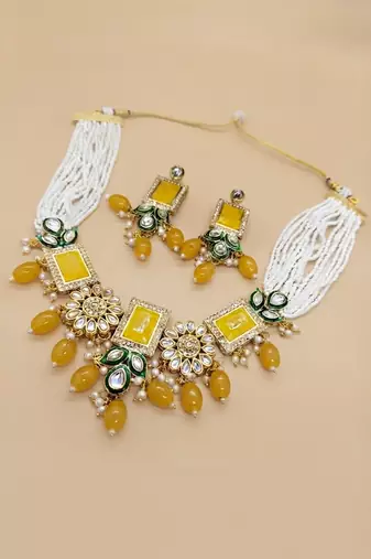 Haldi statement pearl & polki bridal necklace