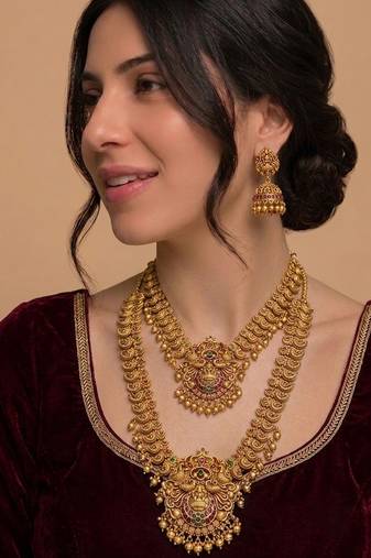 Gold heritage temple jewellery set