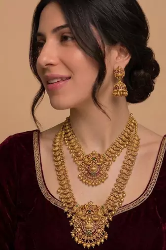 Gold heritage temple jewellery set