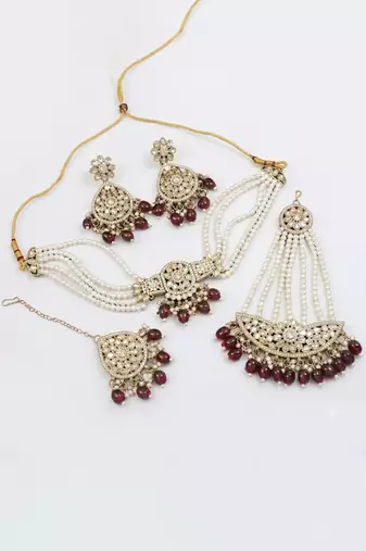 Ruby pearl bridal matha patti set
