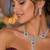 Ruby Red Floral Bridal Jewelry Set, Silver Marquise Cubic Zirconia Statement Necklace Earrings