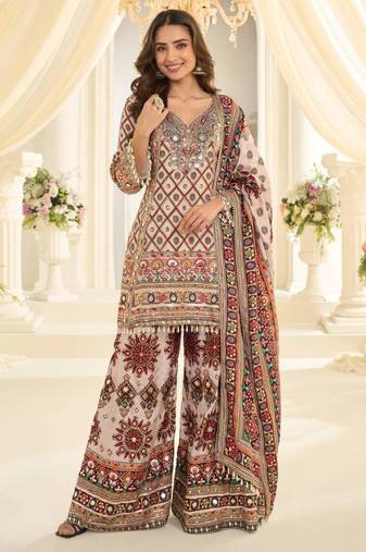 Cream crepe digital print farshi salwar set