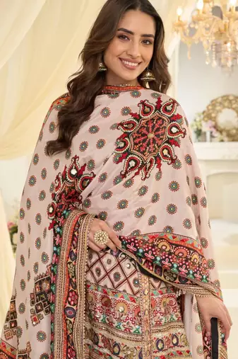 Cream crepe digital print farshi salwar set