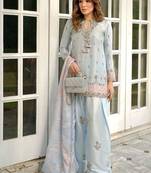 Sky-blue satin embroidered palazzo set