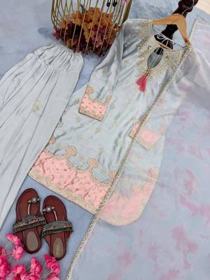 Sky-blue satin embroidered palazzo set 2