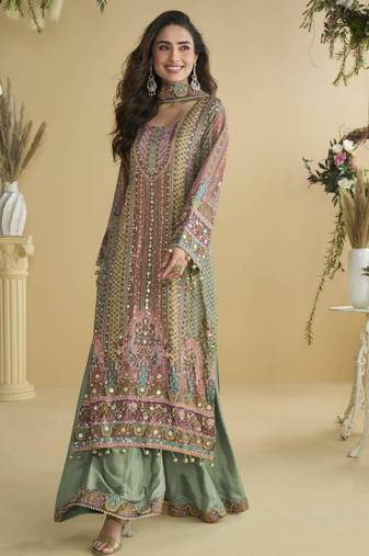 Green crepe gotta patti palazzo set
