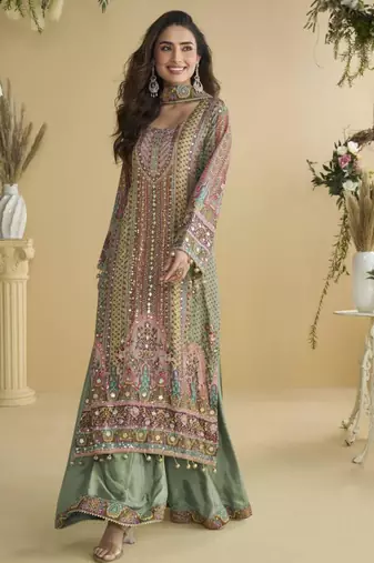 Green crepe gotta patti palazzo set