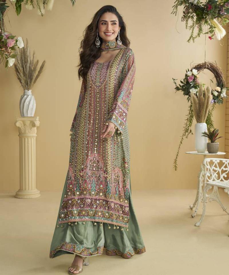 Green crepe gotta patti palazzo set