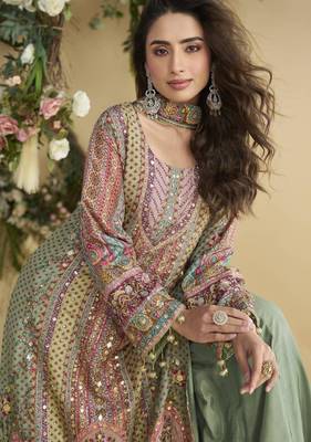 Green crepe gotta patti palazzo set 2