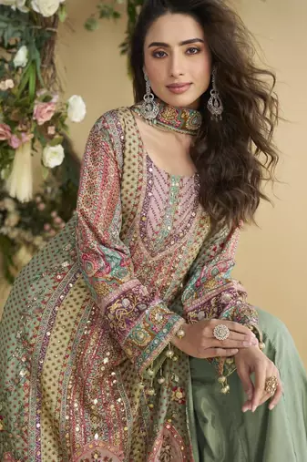 Green crepe gotta patti palazzo set
