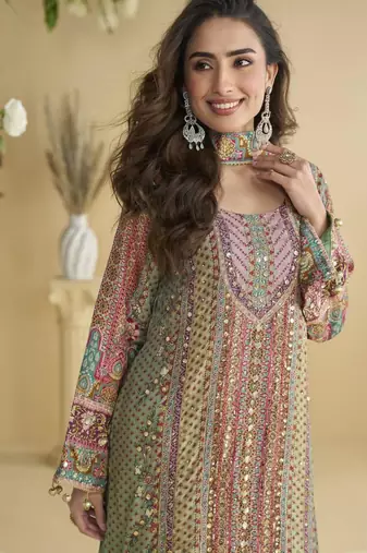 Green crepe gotta patti palazzo set