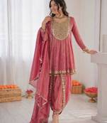 Pink art silk thread embroidery kurta set