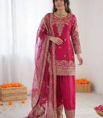 Pink crepe embroidered farshi salwar set