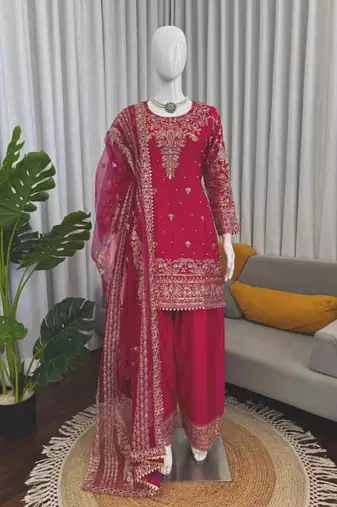 Pink crepe embroidered farshi salwar set