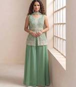 Green faux georgette sequins sharara set