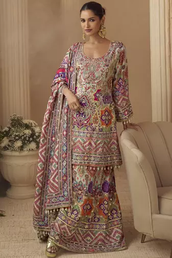 Multicolor crepe printed palazzo set