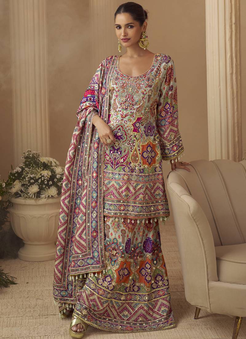 Multicolor crepe printed palazzo set