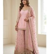 Pink tissue embroidered sharara set