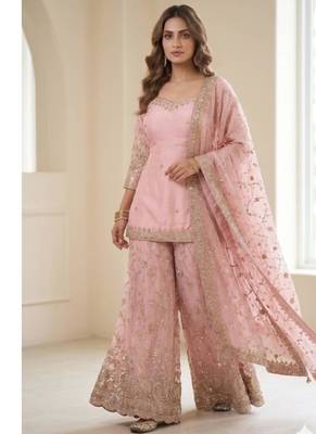 Pink tissue embroidered sharara set 2