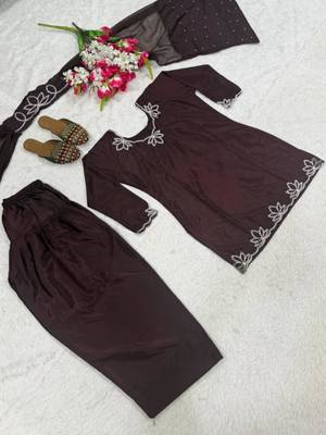 Coffee crepe embroidered farshi salwar set 3