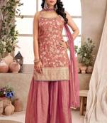 Pink jacquard embroidered sharara set