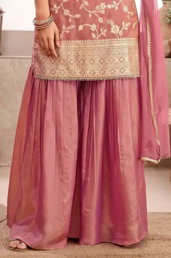 Pink jacquard embroidered sharara set