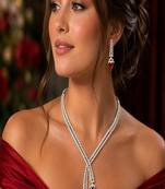 Ruby Red Crystal Marquise Lariat Necklace and Drop Earrings Set